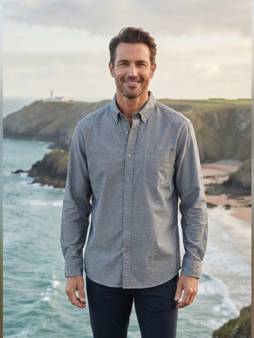 Tommy Bahama Gray Chambray Button Down Shirt Large